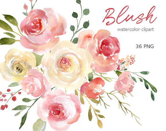 570x452 Blush Watercolor Floral Clipart Free Commercial Use Pink Etsy - Watercolor Flower Clipart Free