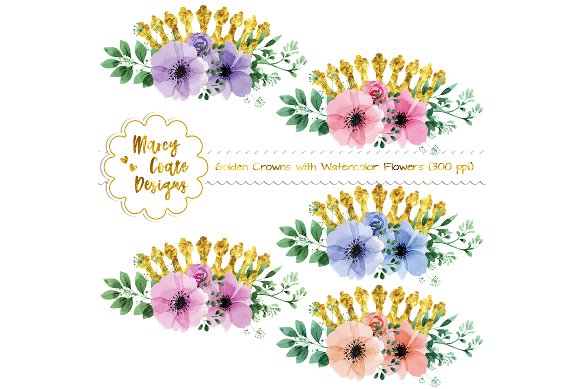 1160x772 Golden Crowns With Watercolor Flowers Png (300 Ppi) By Marcy Coate - Watercolor Flower Crown
