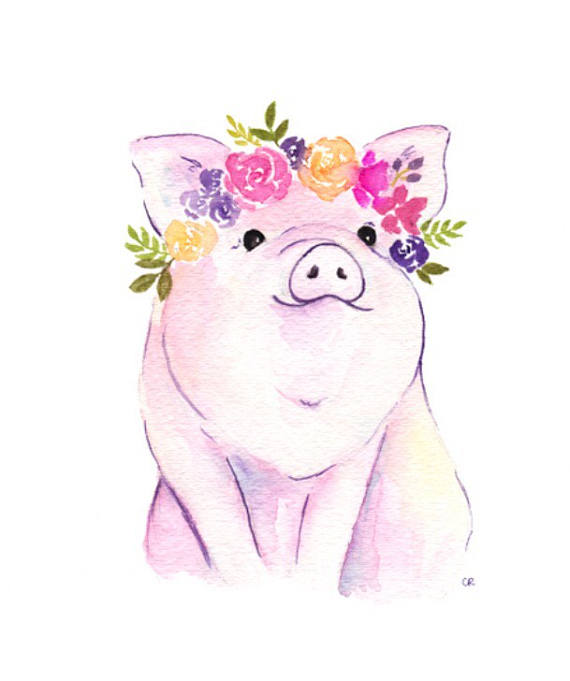 570x681 Piglet Printable - Watercolor Flower Crown