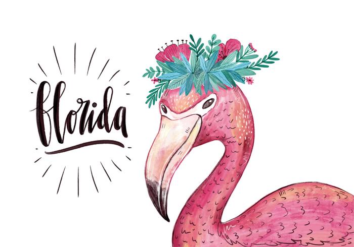 700x490 Vector Watercolor Flamingo Character With Flower Crown For Florida - Watercolor Flower Crown