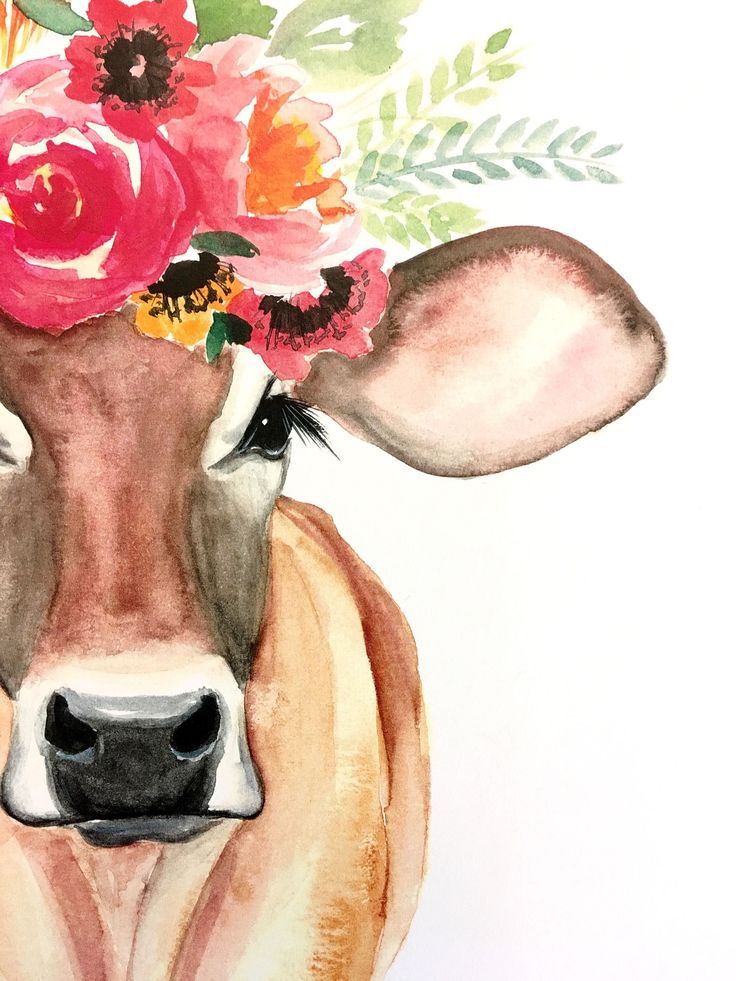 736x981 Watercolor Cow With Flower Crown Moo Watercolour - Watercolor Flower Crown