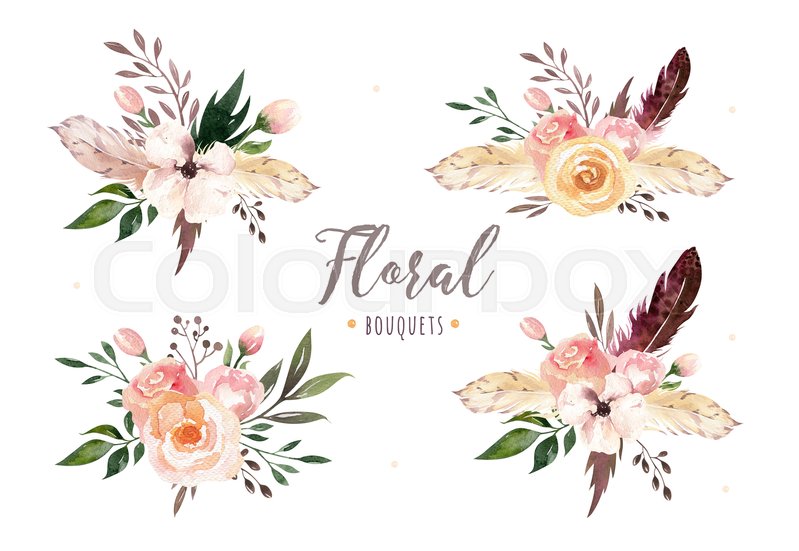799x551 Hand Drawing Isolated Boho Watercolor Floral Illustration With - Watercolor Flower Drawing