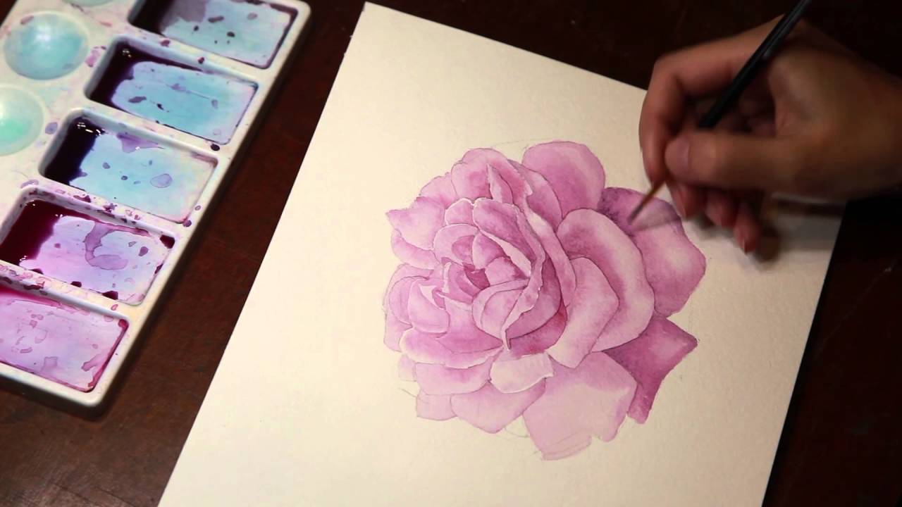1280x720 Drawing A Rose Watercolor. - Watercolor Flower Drawing