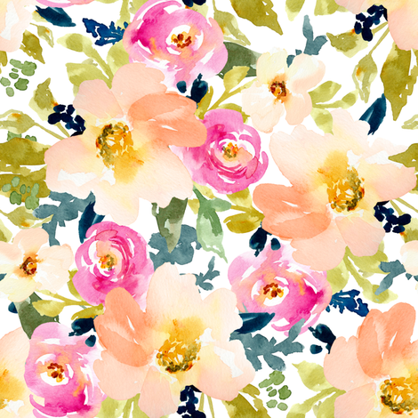 470x470 Portadown Watercolor Flowers On White Fabric - Watercolor Flower Fabric