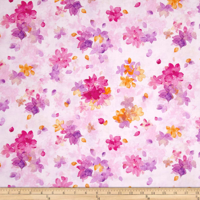 693x693 Qt Fabrics Soiree Spaced Watercolor Floral Pale Pink - Watercolor Flower Fabric