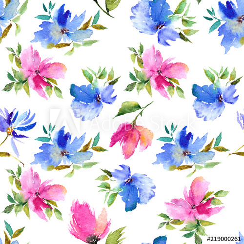 500x500 Seamless Floral Pattern. Watercolor Flowers Background. Floral - Watercolor Flower Fabric