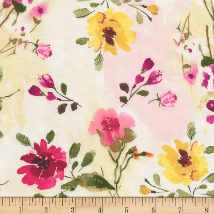 693x693 Timeless Treasures Muse Tossed Watercolor Floral Natural - Watercolor Flower Fabric