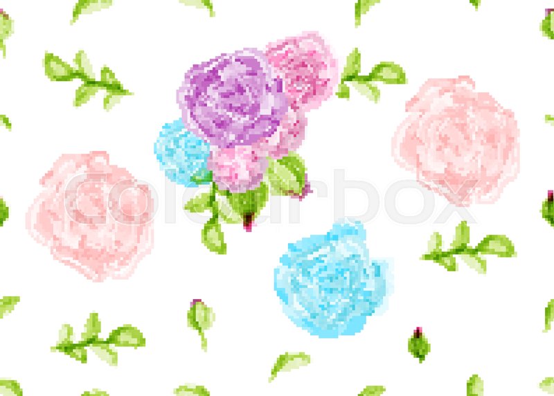 800x572 Vintage Watercolor Flower Seamless Pattern. Spring Summer Bud Rose - Watercolor Flower Fabric