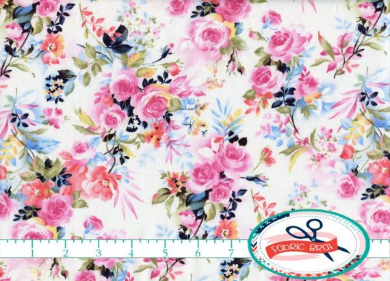 570x411 Watercolor Floral Fabric By The Yard, Fat Quarter Navy Blue Amp Pink - Watercolor Flower Fabric