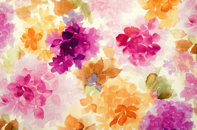 640x424 Watercolor Fabric Floral Purple Orange - Watercolor Flower Fabric