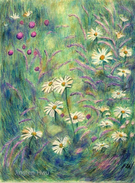 570x774 Flower Drawing Daisy Art - Watercolor Flower Field