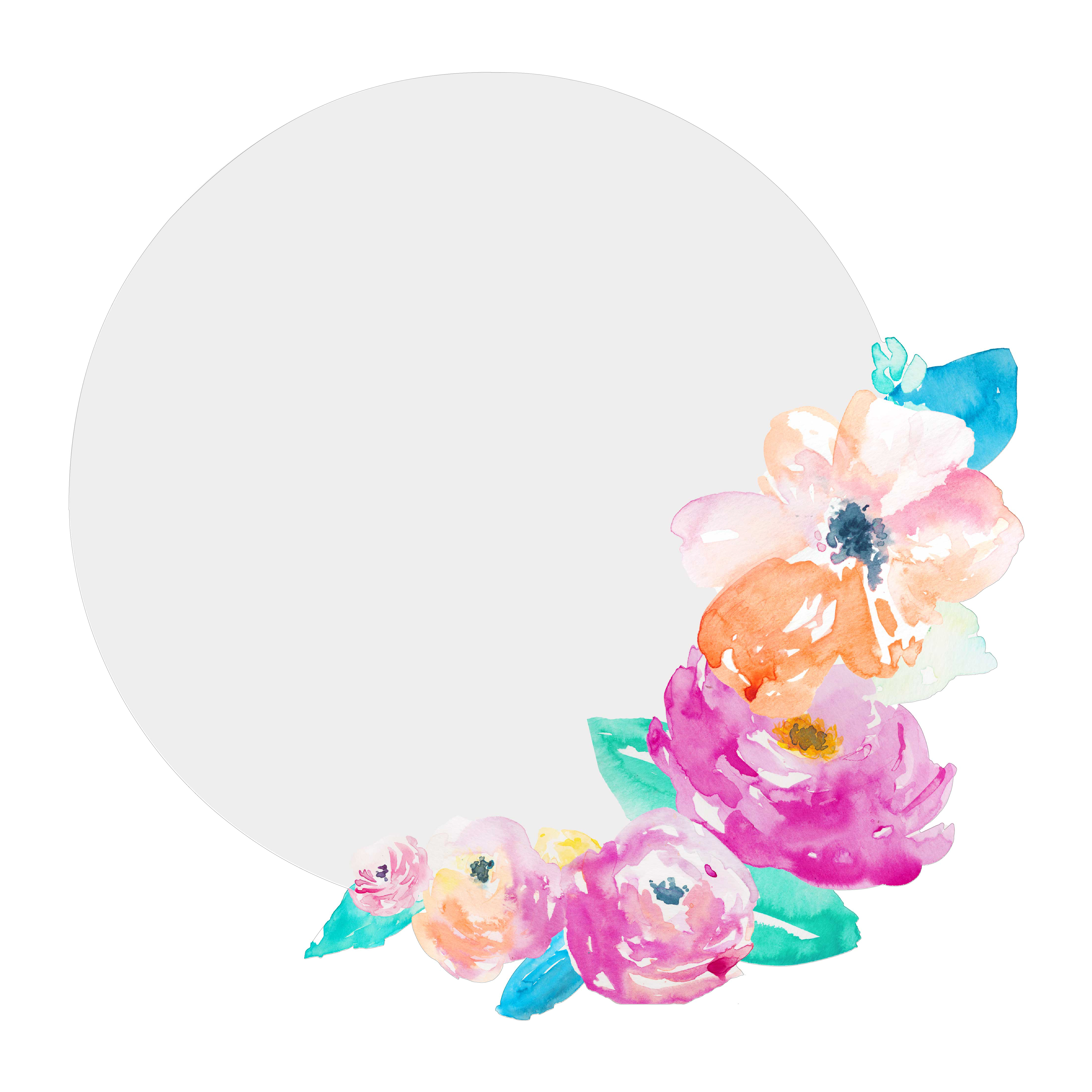 5100x5100 Round Flower Frame Svg Cut File With Hand Painted Watercolor - Watercolor Flower Frame