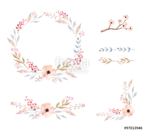 500x455 Floral Frame Collection. Set Of Cute Watercolor Flowers. Stock - Watercolor Flower Frame