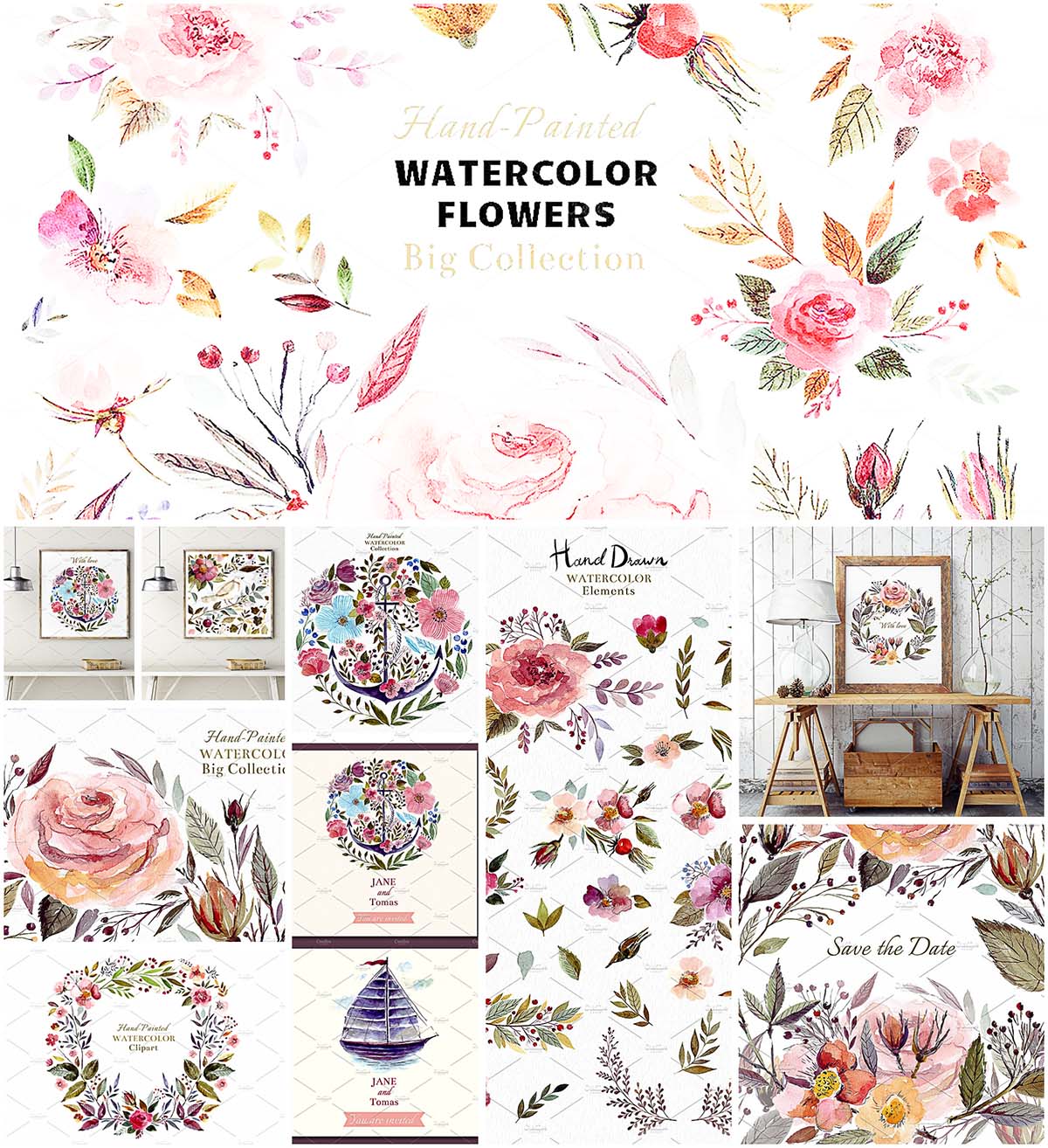 1200x1314 Big Watercolor Floral Collection Free Download - Watercolor Flower Free Download
