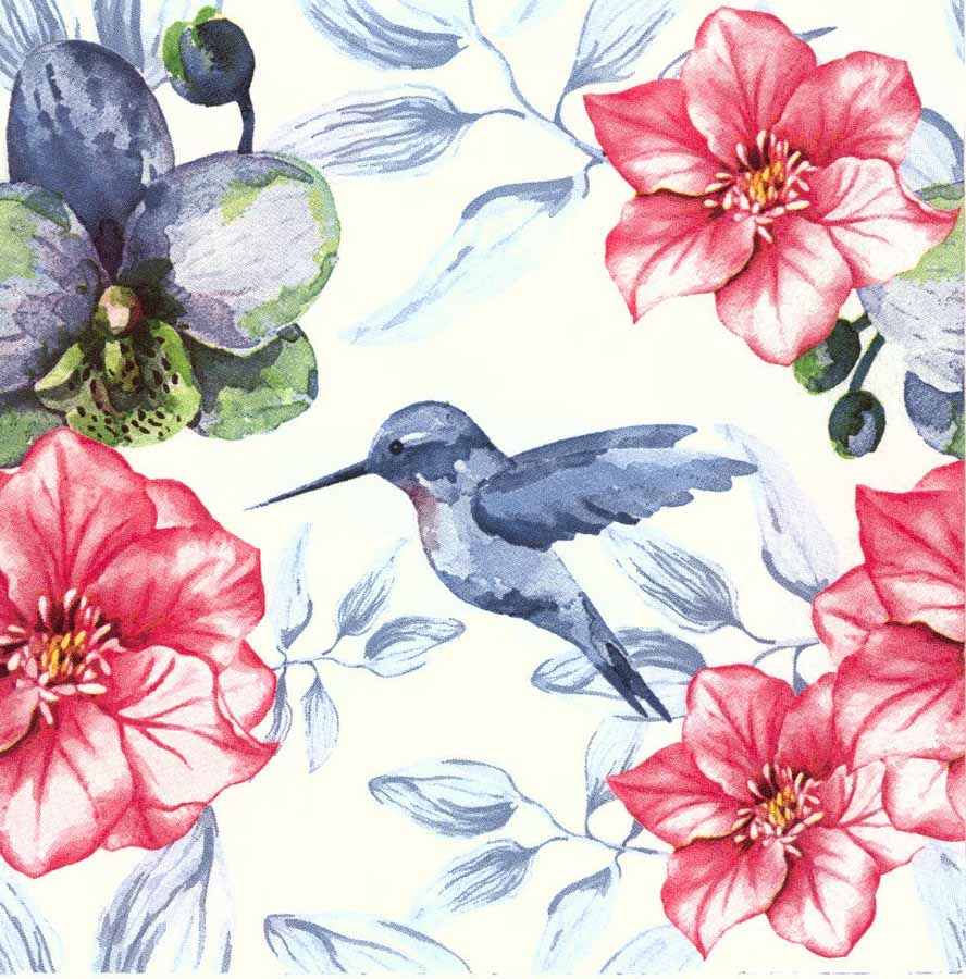 888x900 Decoupage Paper Napkins Of Hummingbird Napkins Watercolor Of - Watercolor Flower Garden