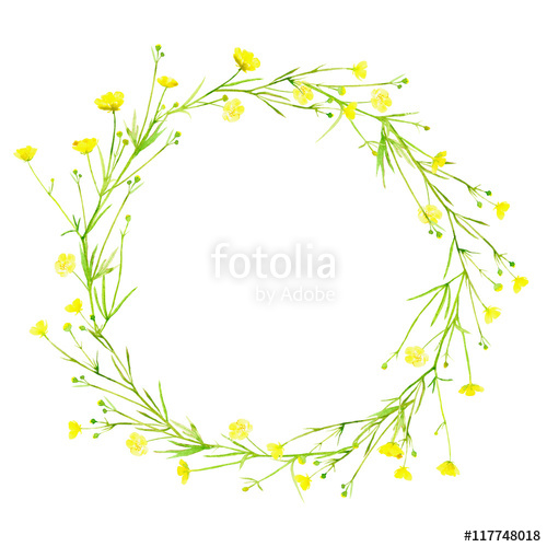 500x500 Floral Wreath.garland With Buttercup Flowers.herbal Circle Frame - Watercolor Flower Garland