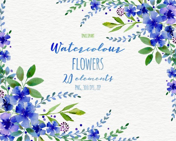 570x455 Watercolor Flower Clipart. Floral Wreath Corner Garland Etsy - Watercolor Flower Garland