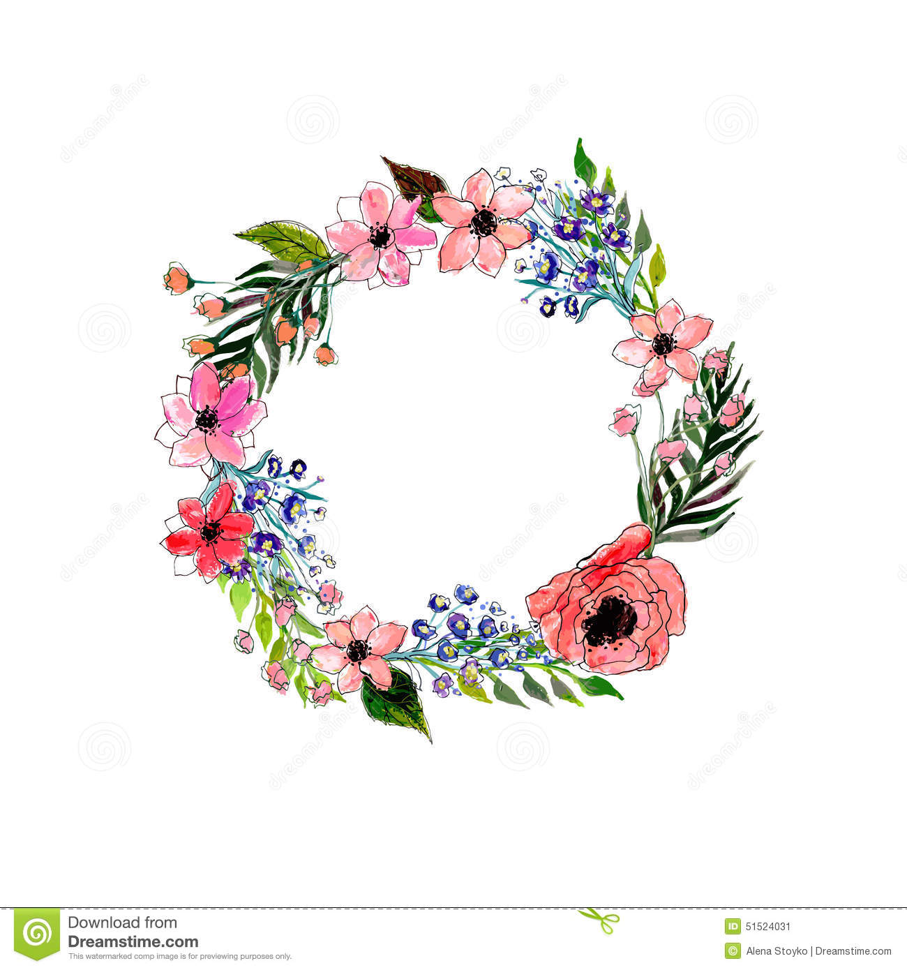 1300x1390 Collection Of Watercolor Floral Wreath Clipart High Quality - Watercolor Flower Garland