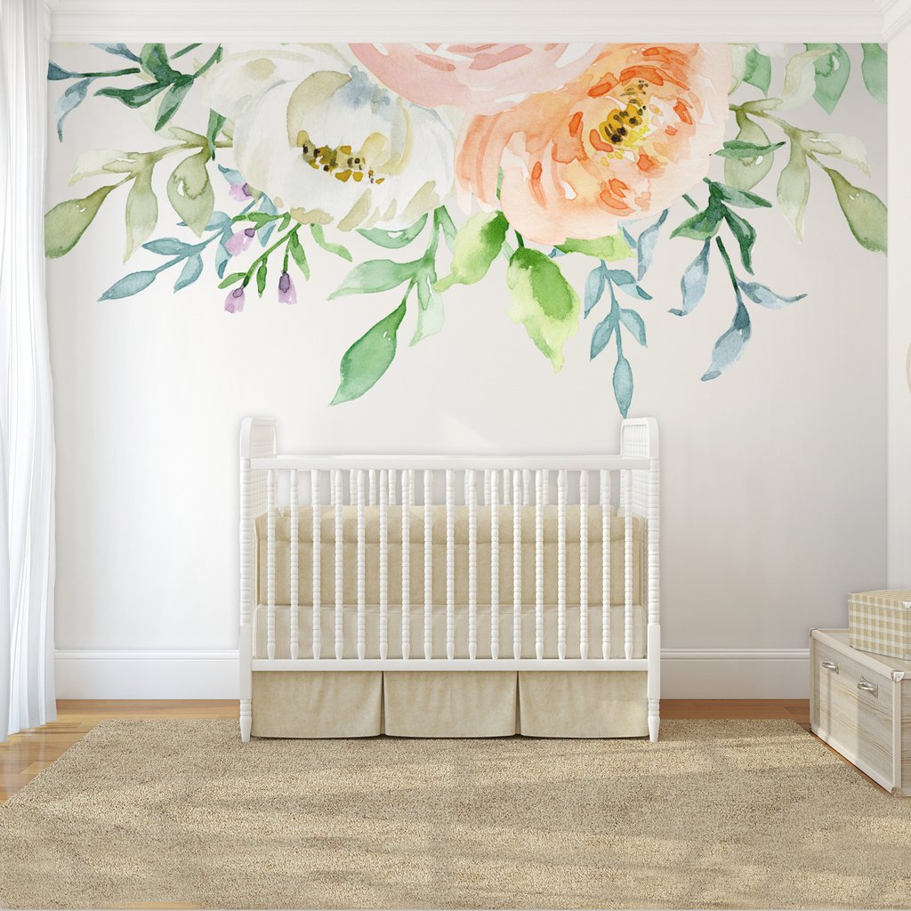 1024x1024 Pastel Wild Blooms Amp Peonies Wall Mural Hand Painted Watercolor - Watercolor Flower Images