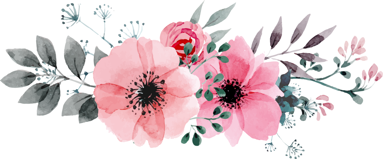 1233x515 Watercolor Flower Clip Art Free Transparent Background - Watercolor Flower Images