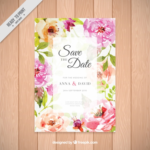 626x626 Invitation With Pretty Watercolor Flowers Vector Free Download - Watercolor Flower Invitation