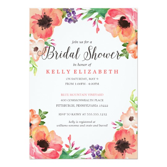 540x540 Modern Watercolor Floral Bridal Shower Invitation - Watercolor Flower Invitation