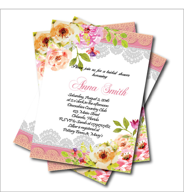 615x640 20pcslot Vintage Lace Bridal Shower Wedding Invitation Watercolor - Watercolor Flower Invitation