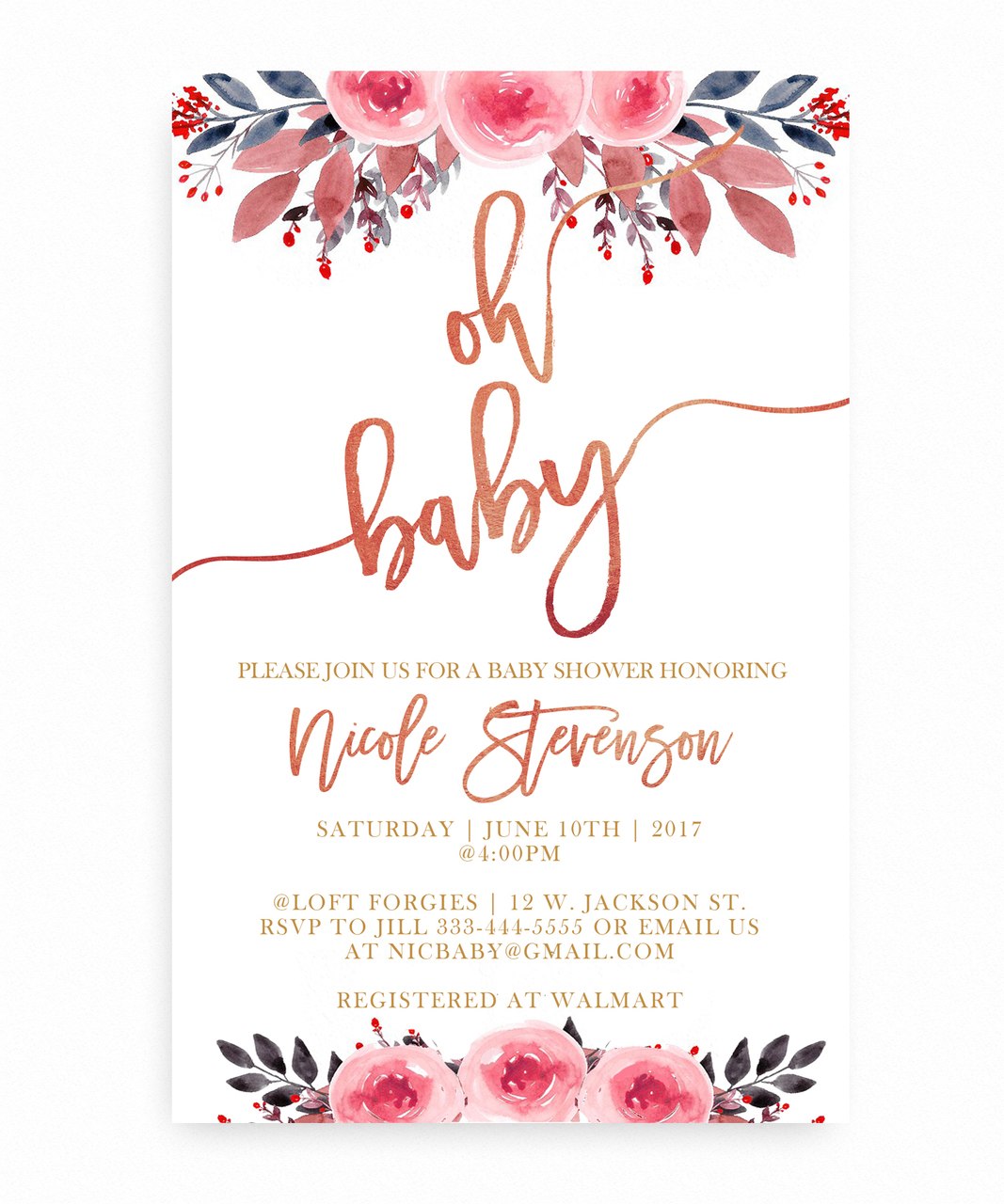 1067x1280 Watercolor Flower Baby Shower Invitation - Watercolor Flower Invitation