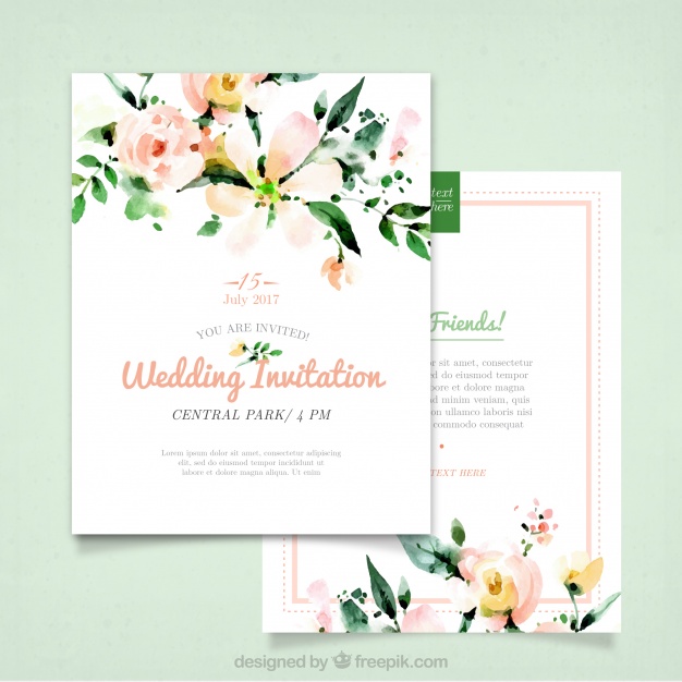 626x626 Wedding Invitation With Watercolor Flowers Vector Free Download - Watercolor Flower Invitation