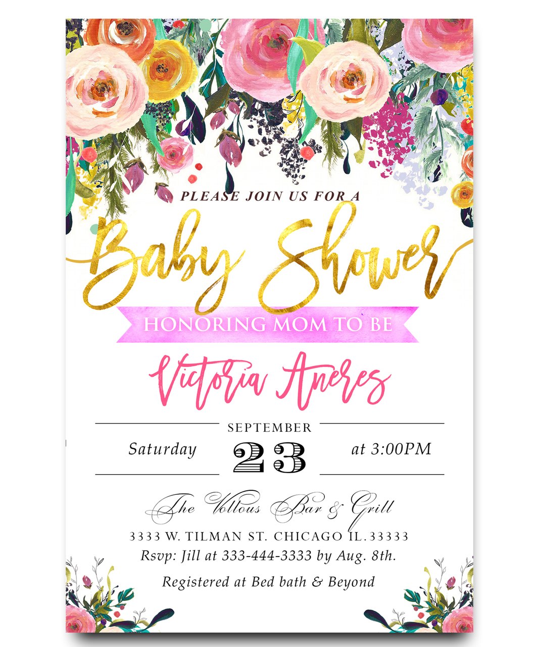 1067x1280 Baby Shower Invitation, Floral Watercolors - Watercolor Flower Invitation