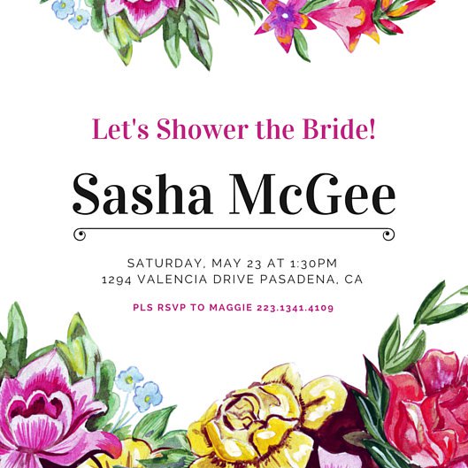 529x529 Bridal Shower Watercolor Flowers Invitation - Watercolor Flower Invitation