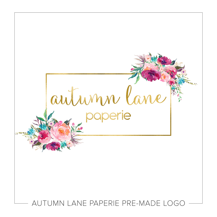 900x900 Watercolor Flowers With Gold Foil Rectangle Logo - Watercolor Flower Logo