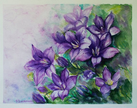 570x450 Sale Watercolor Flowers Purple Flowers Painting Original Etsy - Watercolor Flower Paintings For Sale