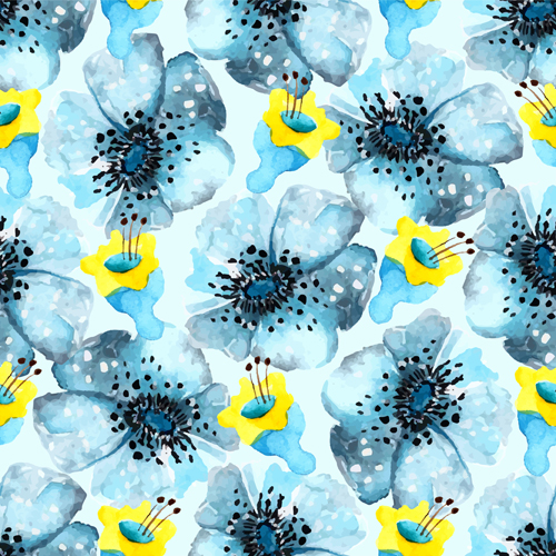 500x500 Blue Watercolor Flowers Pattern Seamless Vector Free Download - Watercolor Flower Pattern