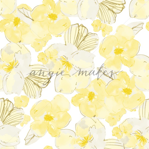 600x600 Yellow Watercolor Flower Pattern. Repeating Background Flower - Watercolor Flower Pattern