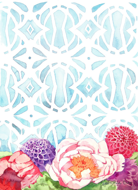 570x785 Flowers And Blue Pattern Watercolor - Watercolor Flower Pattern