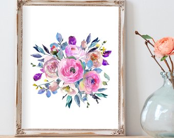 340x270 Purple Tribal Flower Printable Watercolor Flower Prints Etsy - Watercolor Flower Printables