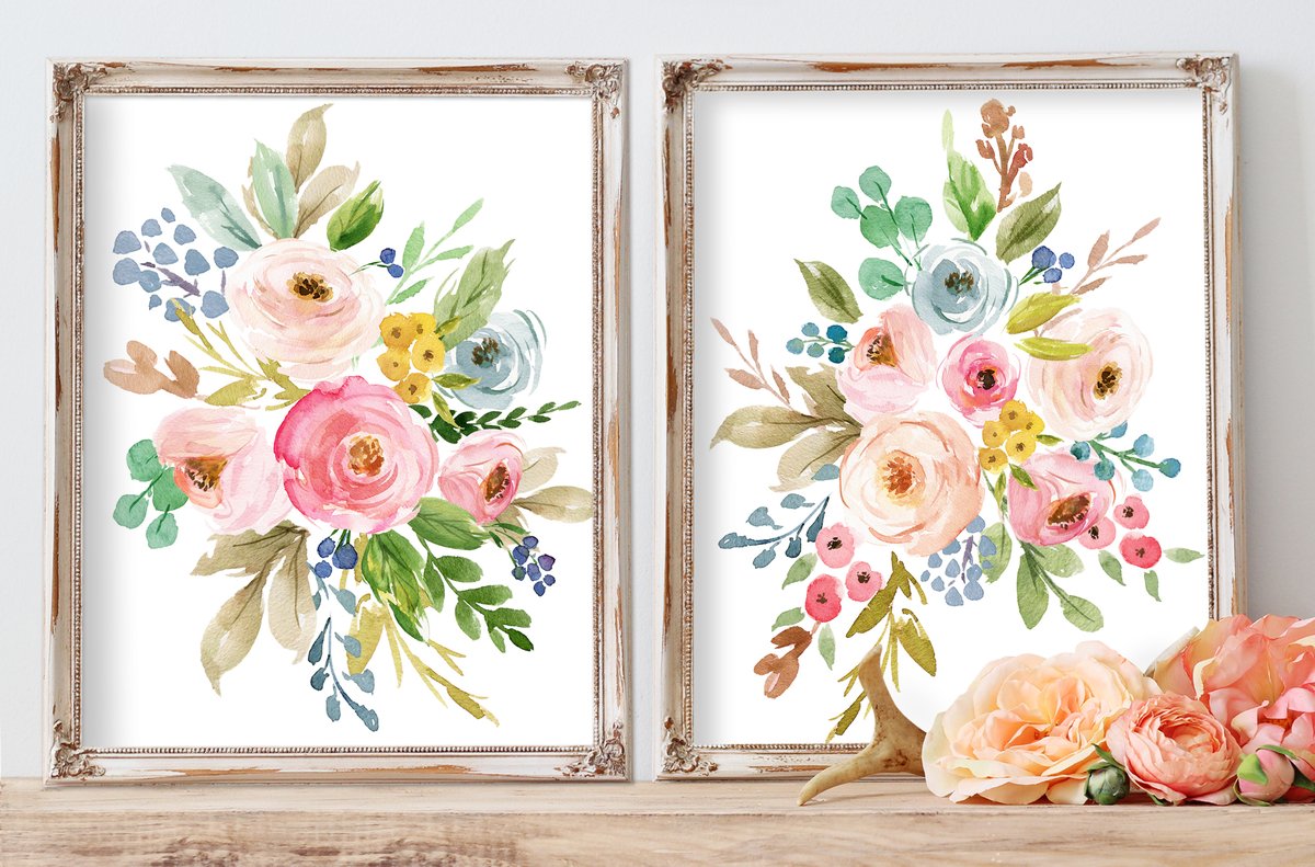 1200x791 Set Of 2 Watercolor Floral Wall Art Prints - Watercolor Flower Prints