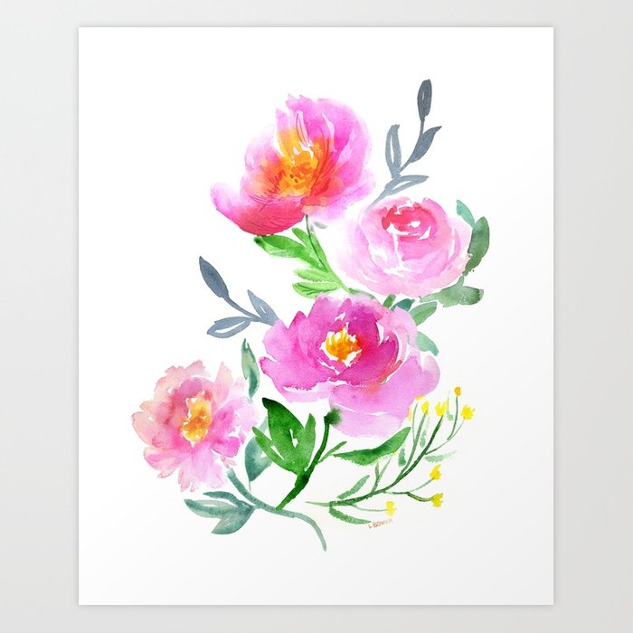 700x700 Watercolor Flower Bouquet Art Print By Lalabower Society6 - Watercolor Flower Prints