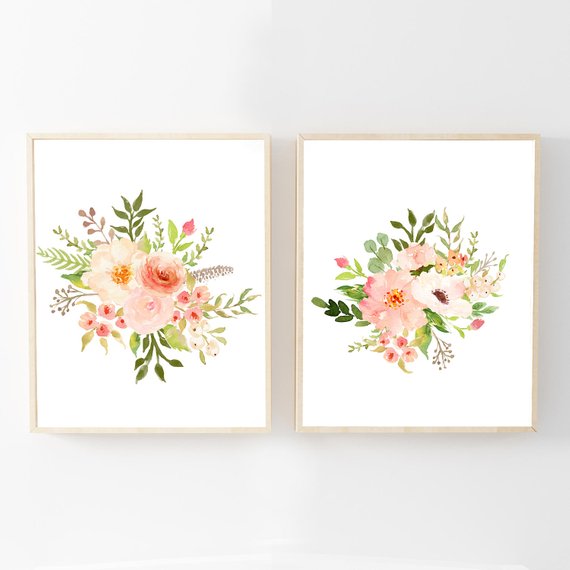 570x570 Watercolor Flower Prints Watercolor Floral Nursery Wall Art Etsy - Watercolor Flower Prints