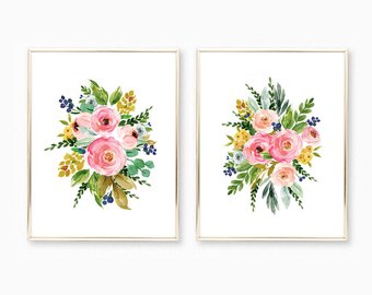 340x270 Watercolor Flower Prints Watercolor Floral Nursery Wall - Watercolor Flower Prints