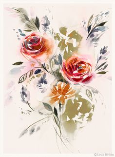 236x322 Watercolor Flower Print 8x11 Inch A4 Abstract By Lesiabinkinart - Watercolor Flower Prints