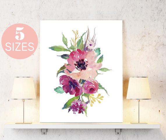 570x482 Watercolor Flowers Print Watercolor Print Floral Print Etsy - Watercolor Flower Prints