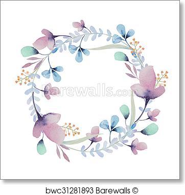 362x382 Art Print Of Watercolor Floral Frame. Flowers In Wreath - Watercolor Flower Prints