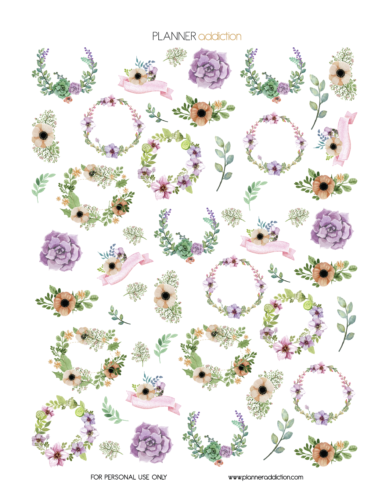 1275x1650 Watercolor Floral (Planner Addiction) In 2018 Planner Ideas - Watercolor Flower Stickers