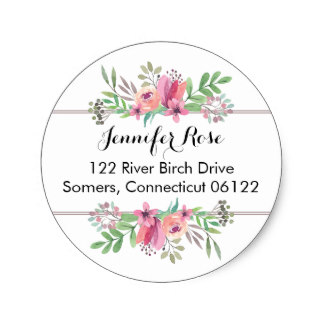 324x324 3.8cm Watercolor Flowers In Pink, Circle Address Sticker In - Watercolor Flower Stickers