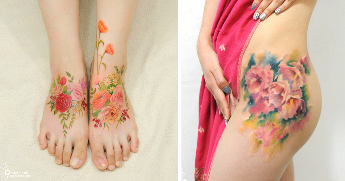1200x630 Flower Tattoos Mimic Watercolor Paintings On Skin Bored Panda - Watercolor Flower Tattoo