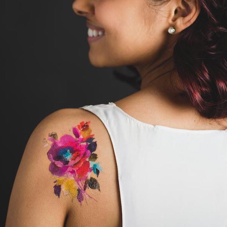 750x750 Temporary Watercolor Tattoos Adorn Your Body In Beautiful Blooms - Watercolor Flower Tattoo
