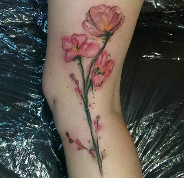 635x617 36 Stunning Watercolor Flower Tattoos - Watercolor Flower Tattoo