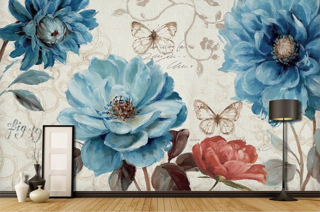 640x424 Pastoral Hand Painted 3d Wall Murals Wallpaper Blue Watercolor - Watercolor Flower Wallpaper